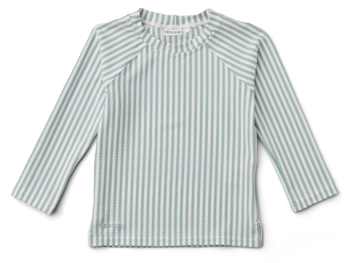 NOAH Seersucker Badeshirt sea blue/white
